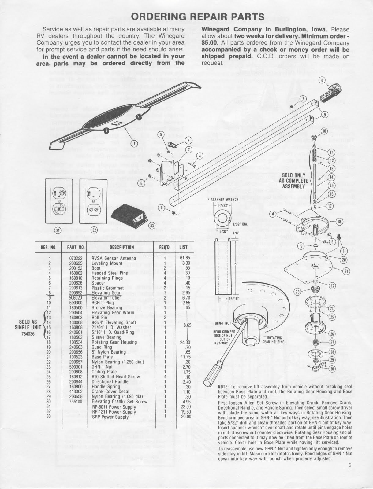 1983 Fleetwood Pace Arrow Owners Manuals Winegard RV tv antenna owners